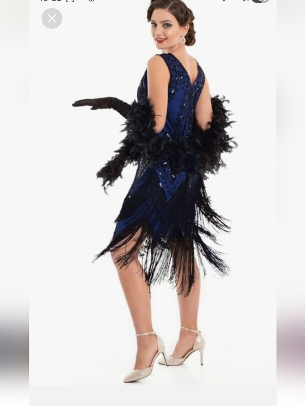 NWT Women's Roaring 1920's Elegant Navy Blue Fringe Beaded Flapper Dress Size-XL - Picture 2 of 5